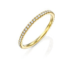 18K Solid Gold Skinny Thin Dainty Wedding Band With Paved Lab Grown Diamonds - Close Up