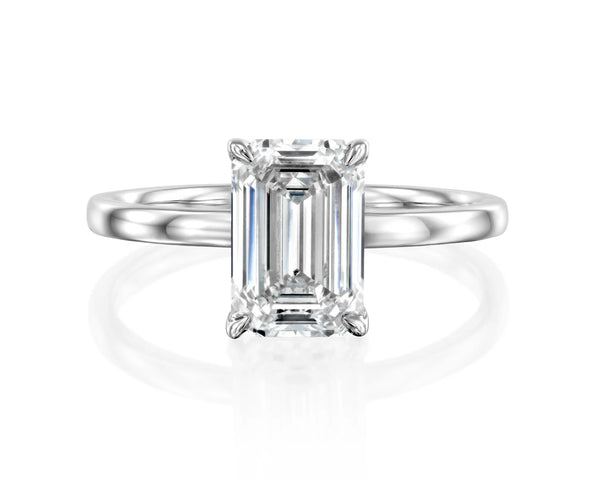 18K Solid Gold 2ct Emerald Cut Natural Diamond Classic Solitaire Engagement Ring