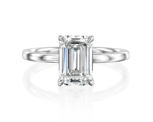 14K 2ct Natural Diamond Emerald Cut Solitaire Engagement Ring