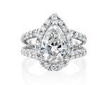 18K Solid Gold Pear Cut Natural Diamond Engagement Ring with a Halo and Split Prong Setting - Detail