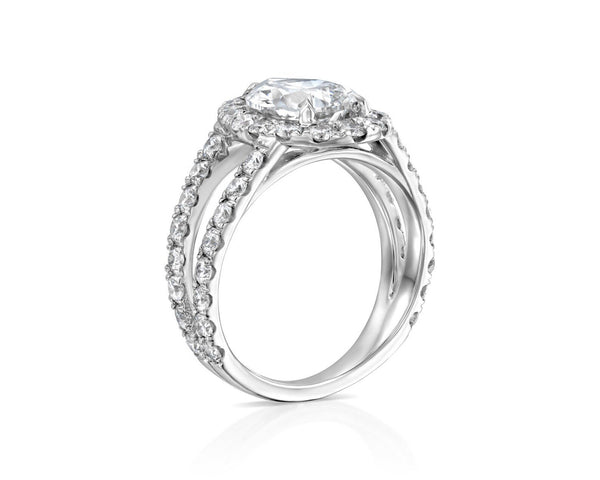 18K Solid Gold Pear Cut Natural Diamond Engagement Ring with a Halo and Split Prong Setting - Side View | Riyanika Jewels