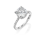 18K Solid Gold Cushion Cut Natural Diamond Set in a Classic Pave 4 Prong Engagement Ring - Detail