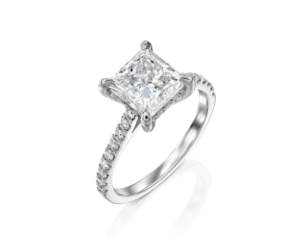 18K Solid Gold 2.25ct Princess Lab Grown Diamond Pave Setting Engagement Ring - Side View | Riyanika Jewels