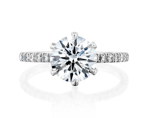 18K Solid Gold 2.5 CT Round Cut Natural Diamond Engagement Ring with Classic Pave Band