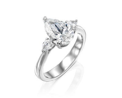 14K 2ct Lab Grown Diamond Pear Cut Three Stone Engagement Ring
