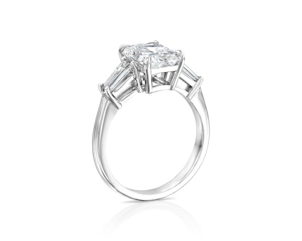 18K Solid Gold 3ct Radiant Cut Natural Diamond Engagement Ring in Three Stone Setting with - Side View | Riyanika Jewels