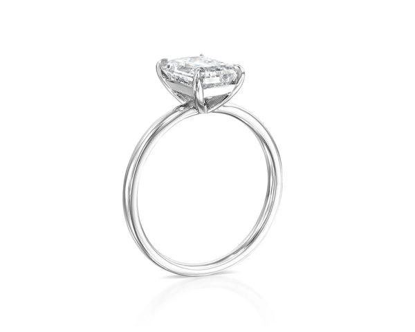 18K Solid Gold 3ct Emerald Cut Natural Diamond Classic Solitaire Engagement Ring - Side View | Riyanika Jewels
