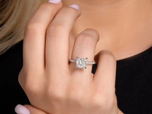 14K 2.5ct Lab Grown Diamond Princess Cut Pave Engagement Ring