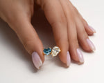 18K Solid Gold Fancy Blue Heart Shape Lab Grown Diamond With Pear Toi Et Moi Engagement Ring - Close Up | Riyanika Jewels