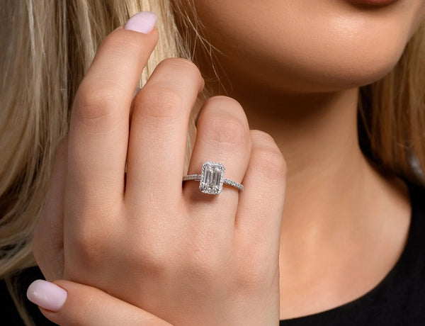 18K Solid Gold 1ct Round Brilliant Lab Grown Diamond 6 Prong Hidden Halo Engagement Ring - Side View | Riyanika Jewels