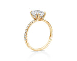 18K Solid Gold 1ct Radiant Cut Lab Grown Diamond with Split Prongs and Classic Pave Engagement - Detail | Riyanika Jewels