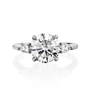14K 1.5ct Natural Diamond Round Cut Side Stone Engagement Ring