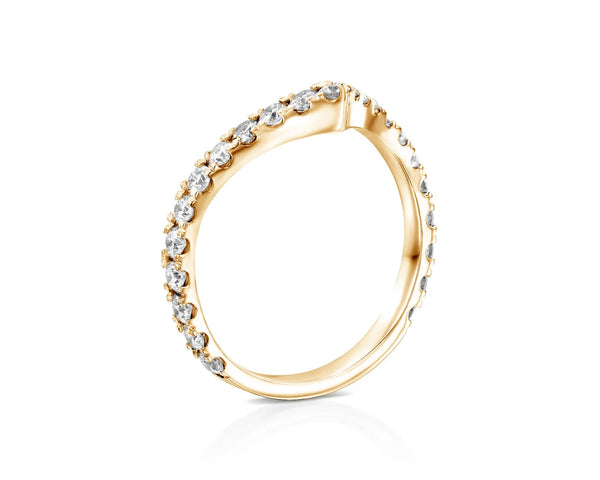 Dainty Minimalist Pave Natural Diamond Curved Wedding Band | 18K Solid Gold Arch Curved Ring - Side View | Riyanika Jewels