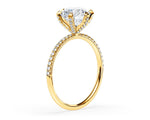 18K Solid Gold 1.50ct Round Brilliant Natural Diamond Set in a 6 Prong Classic Pave Engagement - Side View | Riyanika Jewels