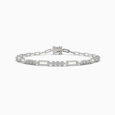 18K Solid Gold 1.2ct Natural Diamond Sparkling Paper Clip Bracelet
