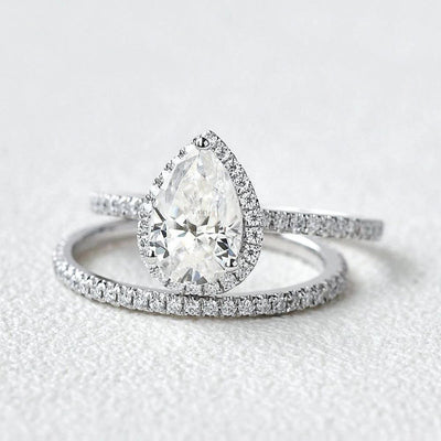 18K Solid Gold 3.80 CT Natural Diamond Pear Cut Halo Bridal Engagement Ring