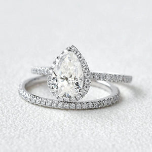 14K 4ct Natural Diamond Pear Cut Side Stone Engagement Ring