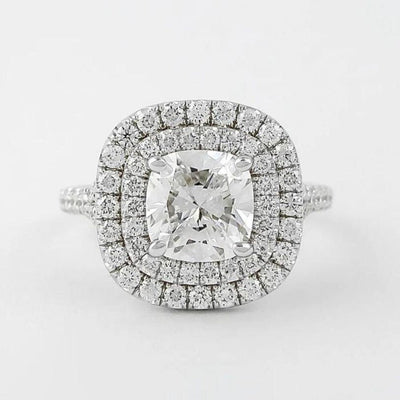 14K 3.5ct Lab Grown Diamond Cushion Cut Side Stone Engagement Ring