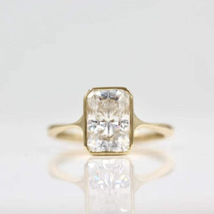 18K Solid Gold 3.50 CT Natural Diamond Radiant Cut Bezel Set Engagement Ring