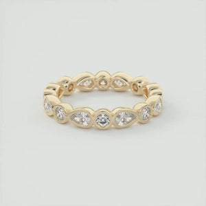 18K Solid Gold 1.70 CT Natural Diamond Pear & Round Cut Bezel Set Full Eternity Band