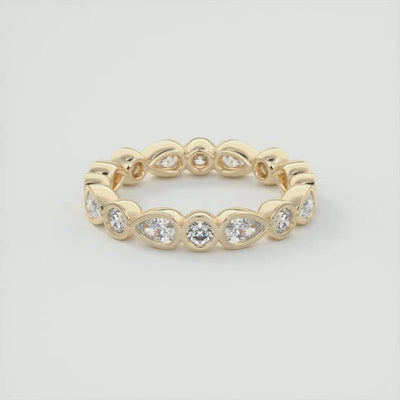 18K Solid Gold 1.70 CT Natural Diamond Pear & Round Cut Bezel Set Full Eternity Band
