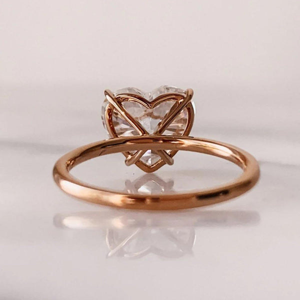 18K Solid Gold 3 CT Heart Cut Lab Grown Diamond Solitaire Engagement Ring - Side View | Riyanika Jewels