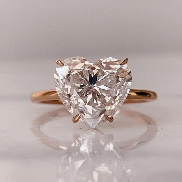 18K Solid Gold 3 CT Heart Cut Natural Diamond Solitaire Engagement Ring