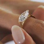 18K Solid Gold 1.50 CT Lab Grown Diamond East West Marquise Cut Half Bezel Engagement Ring - View 6