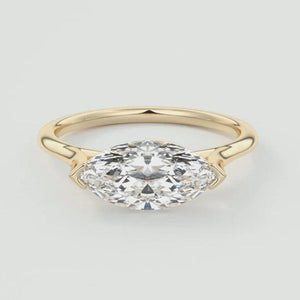 14K 1.5ct Lab Grown Diamond Marquise Cut Bezel Engagement Ring