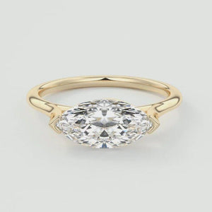 18K Solid Gold 1.50 CT Natural Diamond East West Marquise Cut Half Bezel Engagement Ring