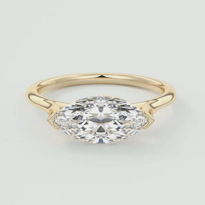18K Solid Gold 1.50 CT Natural Diamond East West Marquise Cut Half Bezel Engagement Ring