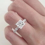 18K Solid Gold 3.00 CT Lab Grown Diamond Princess Cut Half Eternity Engagement Ring - Close Up