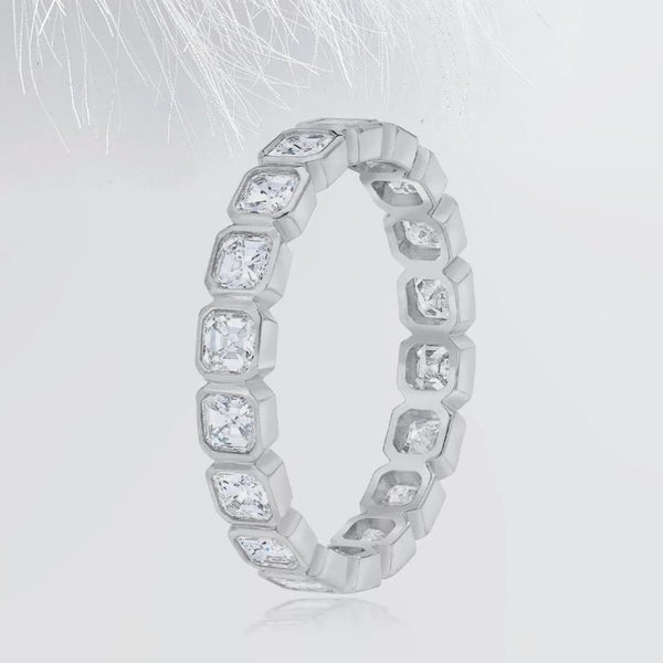 18K Solid Gold 1.50 CT Lab Grown Diamond Asscher Cut Bezel Set Eternity Band - Side View | Riyanika Jewels