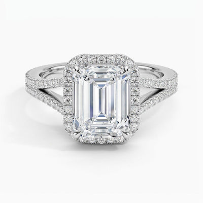 18K Solid Gold 3.75 CT Natural Diamond Emerald Cut Halo Engagement Ring