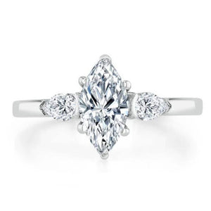 18K Solid Gold 1.26 CT Natural Diamond Marquise Cut Three Stone Engagement Ring