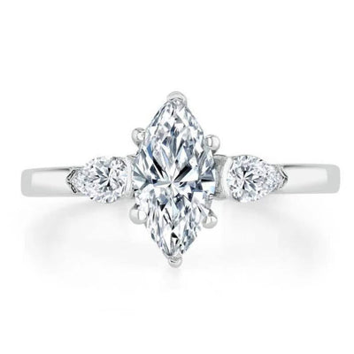 18K Solid Gold 1.26 CT Natural Diamond Marquise Cut Three Stone Engagement Ring