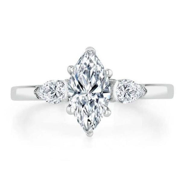 18K Solid Gold 1.26 CT Natural Diamond Marquise Cut Three Stone Engagement Ring