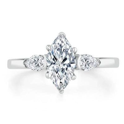 14K 1.26ct Lab Grown Diamond Marquise Cut Three Stone Engagement Ring