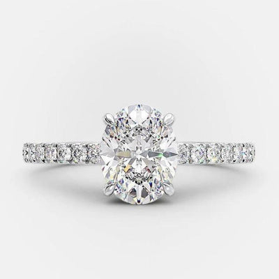 18K Solid Gold 2.95 CT Natural Diamond Oval Cut Hidden Halo Engagement Ring