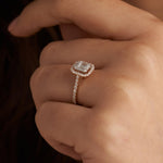 14K 1ct Lab Grown Diamond Emerald Cut Halo Engagement Ring