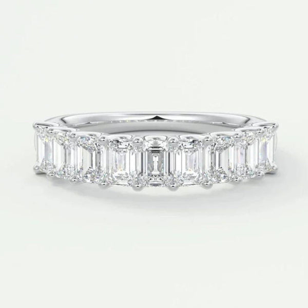 18k Solid Gold Emerald Cut Natural Diamond Wedding Band - Half Eternity Matching Band