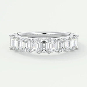 18k Solid Gold Emerald Cut Natural Diamond Wedding Band - Half Eternity Matching Band