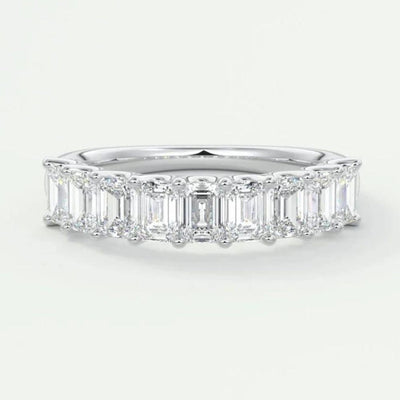14K Natural Diamond Emerald Cut Eternity Wedding Band