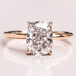 18K Solid Gold 3.00 CT Natural Diamond Elongated Cushion Cut Solitaire Engagement Ring