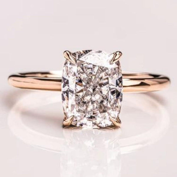 14K 3ct Lab Grown Diamond Cushion Cut Solitaire Engagement Ring