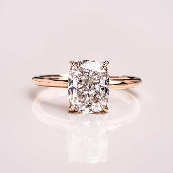 18K Solid Gold 3.00 CT Lab Grown Diamond Elongated Cushion Cut Solitaire Engagement Ring - Side View | Riyanika Jewels