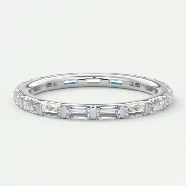 18K Solid Gold 2.38 CT Natural Diamond Baguette Cut Bar Set Full Eternity Band