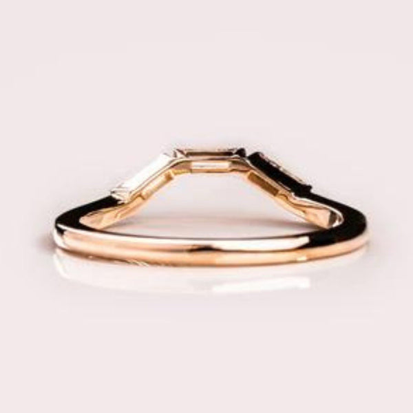 18K Solid Gold 0.70 CT Natural Diamond Baguette Cut Curved Three Stone Band - Side View | Riyanika Jewels