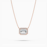18K Solid Gold Lab Grown Diamond Emerald Cut Halo Necklace – Minimalist Gift for Women