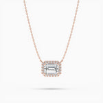 14K Lab Grown Diamond Emerald Cut Halo Necklace